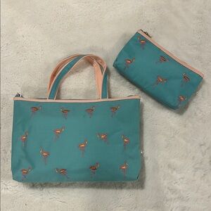 Celebrity Pink Teal and Peach Flamingo Tote